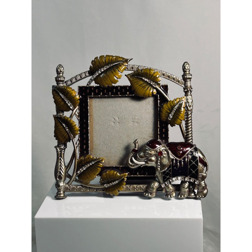 Vintage Elephant‎ Enamel Rhinestone Picture Frame Ornate Metal Boho Decor Silver